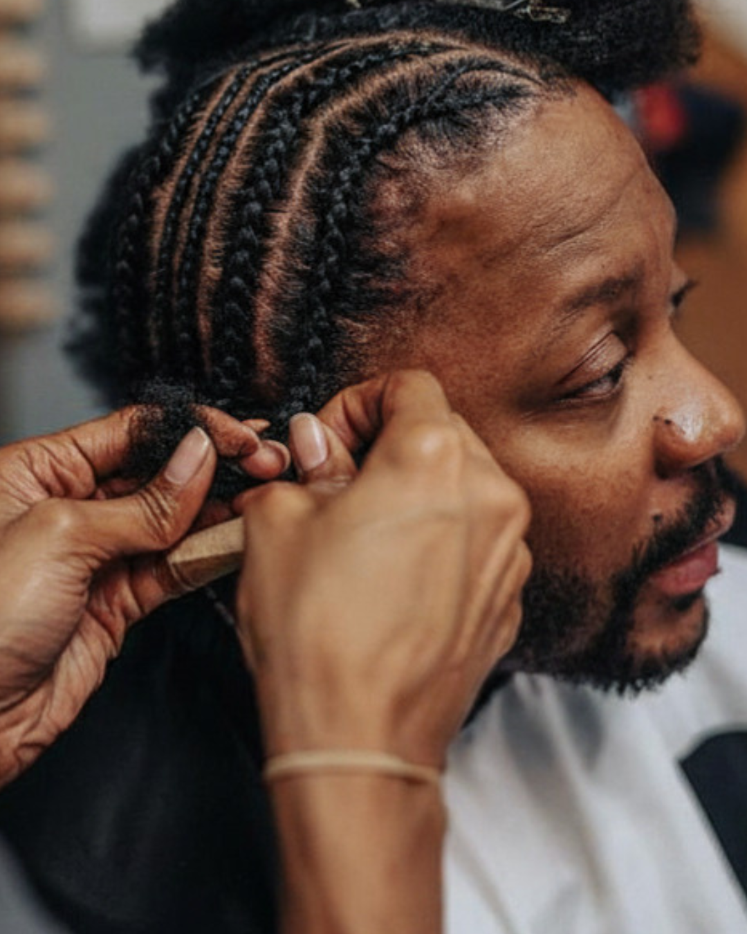 Close up of neat, maintained men's braids